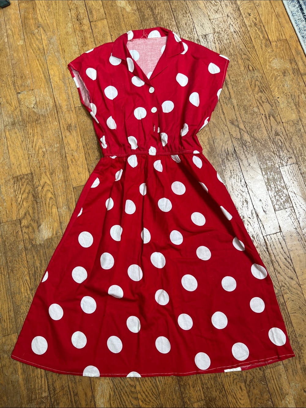 Red Polka Dot Button-Front Casual Dress